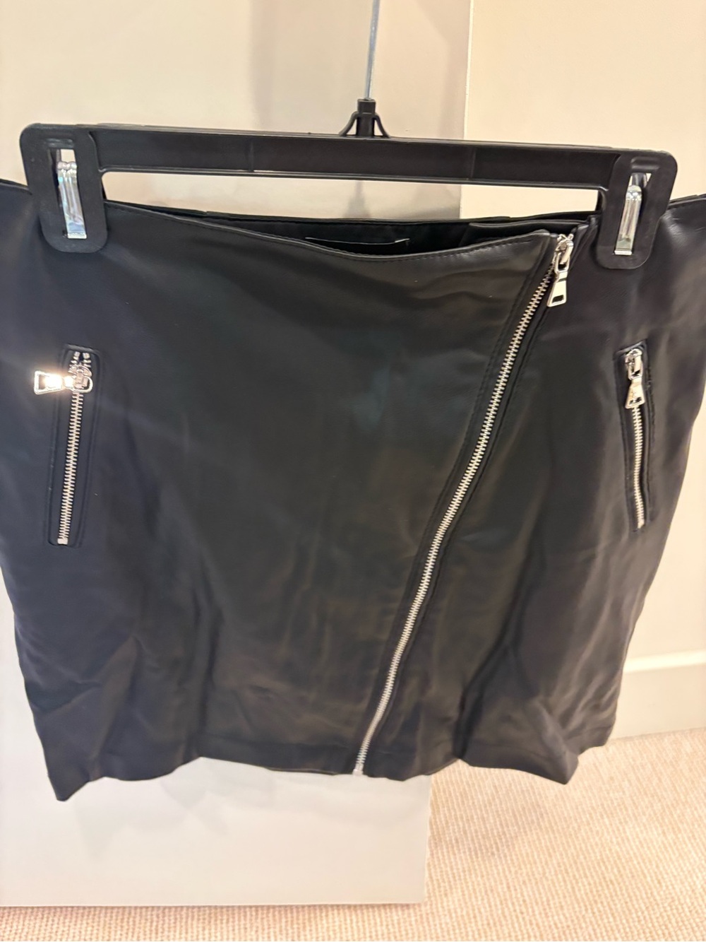 Express Black Faux Leather Mini Skirt with Angled Zip
